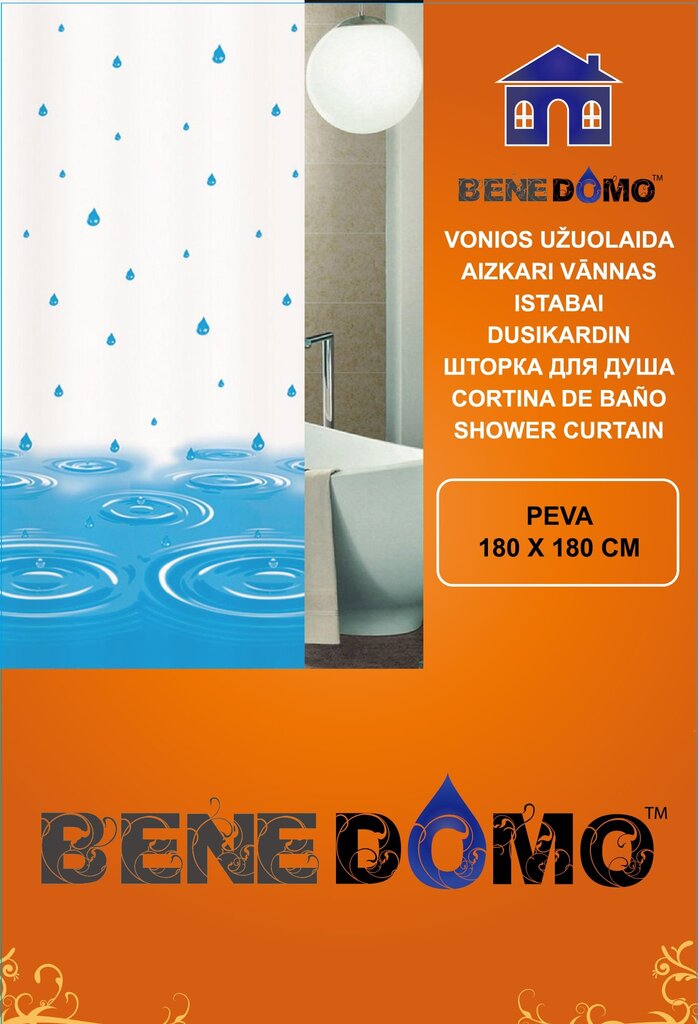 Vonios užuolaida Benedomo 180x180 cm kaina ir informacija | Vonios kambario aksesuarai | pigu.lt