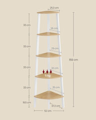5 lygių knygų lentyna, pramoninė, 37 x 37 x 159 cm, natūralus ąžuolas/balta kaina ir informacija | Virtuvinės spintelės | pigu.lt