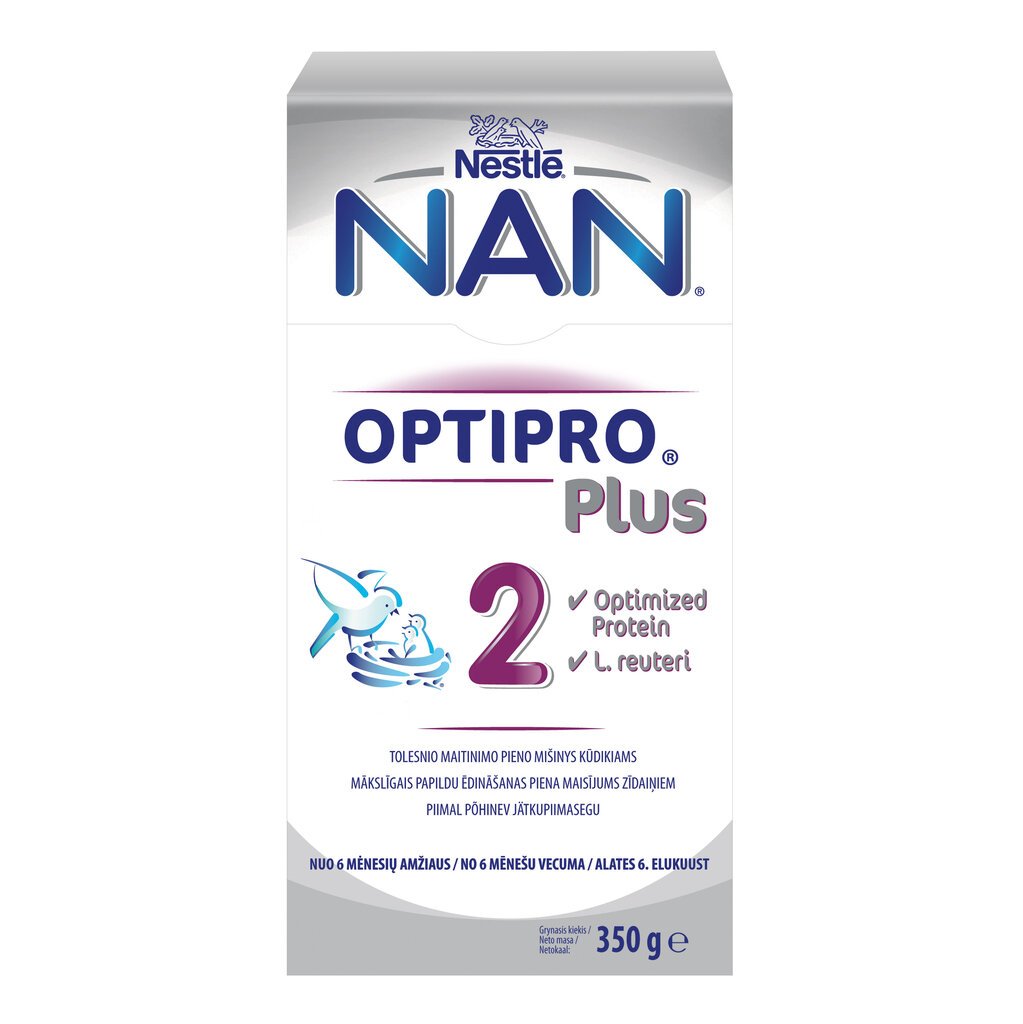 Nestlé NAN OPTIPRO PLUS 2 tolesnio maitinimo pieno mišinys kūdikiams, 350 g цена и информация | Tolesnio maitinimo mišiniai | pigu.lt