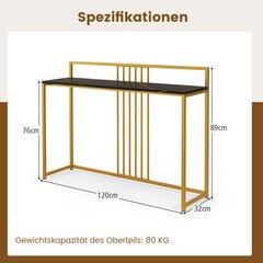 Costway 120 cm konsolinis stalas su marmurine išvaizda ir auksiniu metaliniu rėmu modernus prieškambario stalas juodas цена и информация | Столы-консоли | pigu.lt