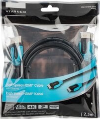 Vivanco cable PRO HDMI - HDMI 2.5m (42956) kaina ir informacija | Kabeliai ir laidai | pigu.lt