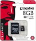 Atminties kortelė ir adapteris Kingston micro SD 8GB Class 10 U1 цена и информация | Atminties kortelės telefonams | pigu.lt