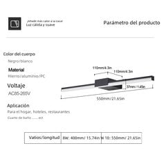 Modernus LED sieninis šviestuvas aliuminis vonios kambario apšvietimas su jutikliniu jungikliu 55cm 10W+BALTAS šiltai baltas (2700-3500K) kaina ir informacija | Sieniniai šviestuvai | pigu.lt