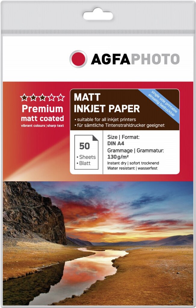 Fotopopierius Agfaphoto Premium matinis, A4, 130g, 50 lapų цена и информация | Kanceliarinės prekės | pigu.lt