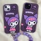 3D animacinis filmas Sanrio Kuromi su prabangia apyranke Minkšto silikono telefono dėklai, skirti iPhone 14 13 12 11 Pro Max galinis dangtelis Y2k merginai dovana kaina ir informacija | Telefono dėklai | pigu.lt