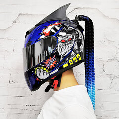 (xxL2 (1))Full Face Safe Motorcycle Helmet double lens latest version ABS Material Motocross Helmet Motorbike Individuality braids horns kaina ir informacija | Slidinėjimo šalmai | pigu.lt