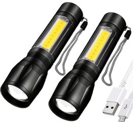 Įkraunamas USB LED žibintuvėlis, 3 režimų mažas rankinis žibintuvėlis, 150 liumenų mini LED žibintuvėlis, IP65 vandeniui atsparus žibintuvėlis vaikams, skirtas stovyklavimui, žygiams, lauke, avarinei pagalbai (2 vnt. pakuotėje) kaina ir informacija | Žibintuvėliai, prožektoriai | pigu.lt