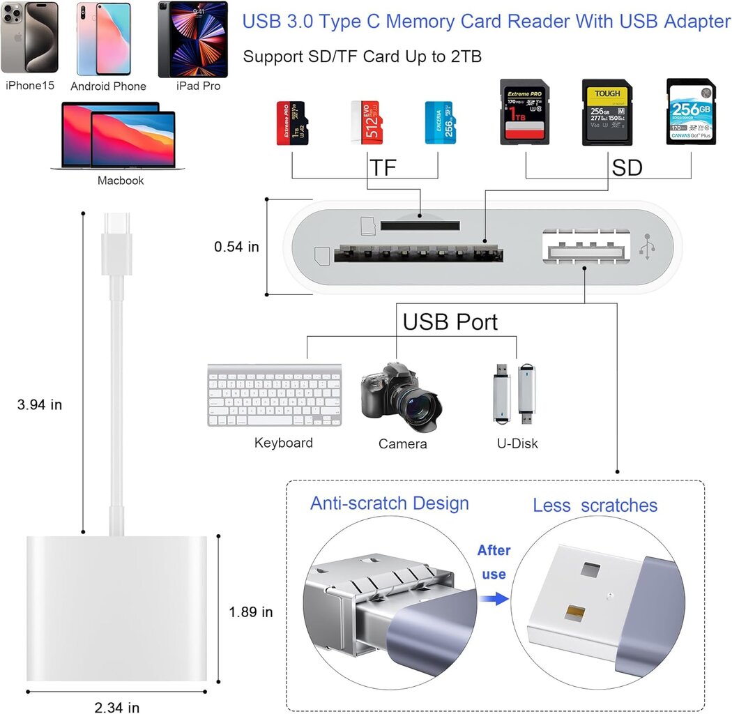 USB 3.0 didelės spartos į SD/TF kortelės adapteris, skirtas iPhone atminties kortelių skaitytuvui (Apple 4-in-1 kortelių skaitytuvas) цена и информация | USB adapteriai gamyklinei garso sistemai | pigu.lt