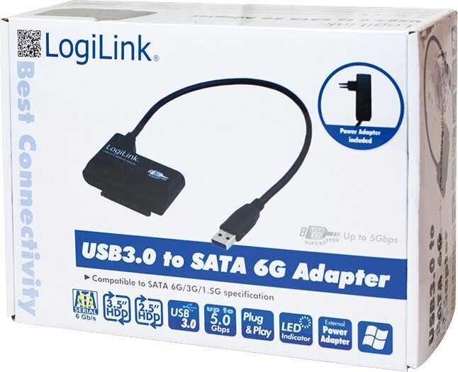 LogiLink adapteris USB 3.0 SATA3 do HDD/SDD 2,5/3,5" цена и информация | Adapteriai, USB šakotuvai | pigu.lt