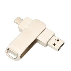 Telefono atminties kortelė USB 3.0 Type C 2 in 1 Metalinis pasukamas nešiojamasis atmintukas planšetiniams kompiuteriams Nuotraukų saugykla Sidabrinė 64GB kaina ir informacija | USB laikmenos | pigu.lt