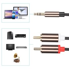 Garso linijos garsiakalbio laidas Kompiuteris Žemųjų dažnių garsiakalbis Kabelinio telefono priedas 2-in-1 3,5 mm Vyriškas iki 2RCA3 metrų kaina ir informacija | Kompiuterių aušinimo ir kiti priedai | pigu.lt