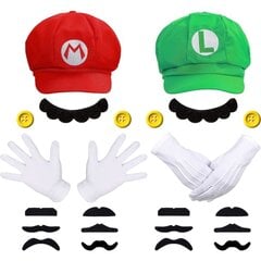 Super Mario Bros Mario ir Luigi Hats Kepurės Pirštinės Mygtukai Cosplay kostiumas kaina ir informacija | Vyriški papuošalai | pigu.lt