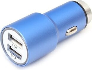 Автомобильное USB зарядное устройство OMEGA металлическое 2xUSB 5В 2.1A синее цена и информация | Зарядные устройства для телефонов | pigu.lt