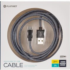 Platinet USB kabelis - microUSB 2m, juodas kaina ir informacija | Kabeliai ir laidai | pigu.lt