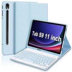 „Bluetooth“ klaviatūra ‚Samsung Galaxy Tab S9 FE‘ SM-X510 / X516 / X518 planšetinio kompiuterio dėklas PU Flip Cover-Sky Blue kaina ir informacija | Telefono dėklai | pigu.lt