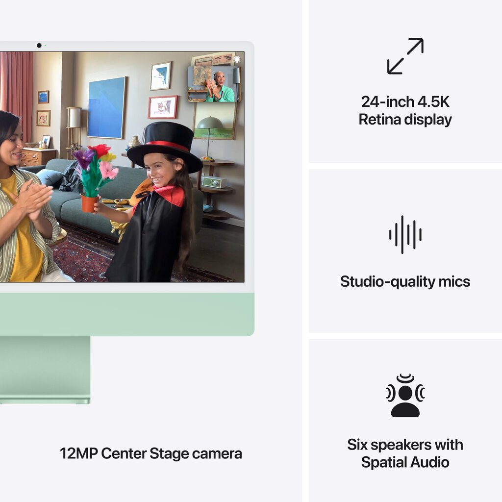 iMac 24” 4.5K Retina, Apple M4 8C CPU, 8C GPU/16GB/256GB SSD/Green/INT MWUE3ZE/A kaina ir informacija | Stacionarūs kompiuteriai | pigu.lt
