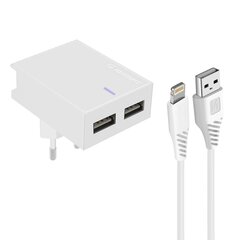 Dvigubas USB 3A Smart IC dvigubas maitinimo įkroviklis iPhone iPad kabelis Swissten Slim White kaina ir informacija | Kabeliai ir laidai | pigu.lt