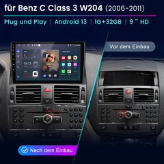 1G+32G Android 13 Carplay“ 4 branduolių automobilinis radijas „Mercedes Benz“ C klasei W204 S204 Andriod auto Carplay RDS DSP FM 2 DIN kaina ir informacija | Automagnetolos, multimedija | pigu.lt