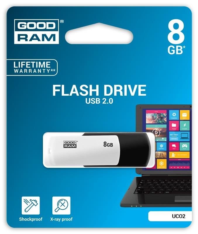 Goodram UCO2 8GB 2.0, Juodas/Baltas цена и информация | USB laikmenos | pigu.lt