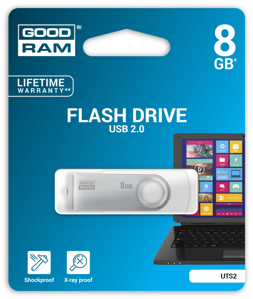 Goodram UTS2 8GB 2.0, Baltas kaina ir informacija | USB laikmenos | pigu.lt