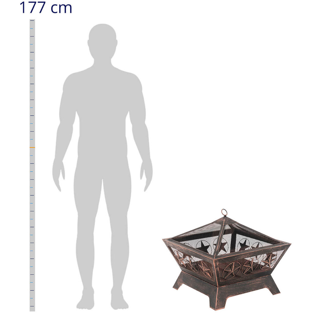 Metalinis lauko židinys su žarstekliu, 61 x 61 x 53 cm, rudas kaina ir informacija | Lauko šviestuvai | pigu.lt