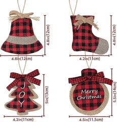 Kalėdiniai papuošimai Eglutės papuošalai, 8 vnt. Raudonas Juodas Buffalo Check Plaid Siuvinėjimas Audinys Kabantys Ornamentai, Medžio rutulio varpelio kojinės formos kabantys De kaina ir informacija | Kalėdinės dekoracijos | pigu.lt