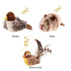 Flapping Bird Sparrow Cat Toy Lifelike Chirping Sounds Touch-Activated Kitten,100% New-brown bird kaina ir informacija | Žaislai katėms | pigu.lt