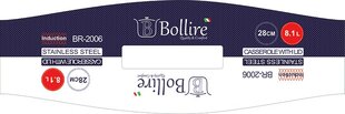 Кастрюля с крышкой Bollire, 8,1 л цена и информация | Кастрюли, скороварки | pigu.lt