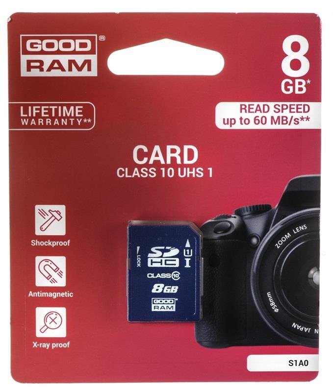 Atminties kortelė Goodram SDHC 8GB Class 10 цена и информация | Atminties kortelės fotoaparatams, kameroms | pigu.lt