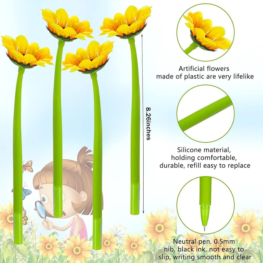 Rašymo priemonės,Saulėgrąžų rašikliai, 16 dalių dirbtinių gėlių tušinukai, Kūrybinės rašymo priemonės mokyklai, biurui, namams kaina ir informacija | Rašymo priemonės | pigu.lt