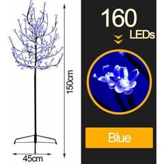 LED šviesos medis Vyšnių žiedų Kalėdinė puošmena Šviesos eglutė lauko patalpoms Stabilus metalinis pagrindas IP44 150cm mėlyna 160 L kaina ir informacija | Kalėdinės dekoracijos | pigu.lt