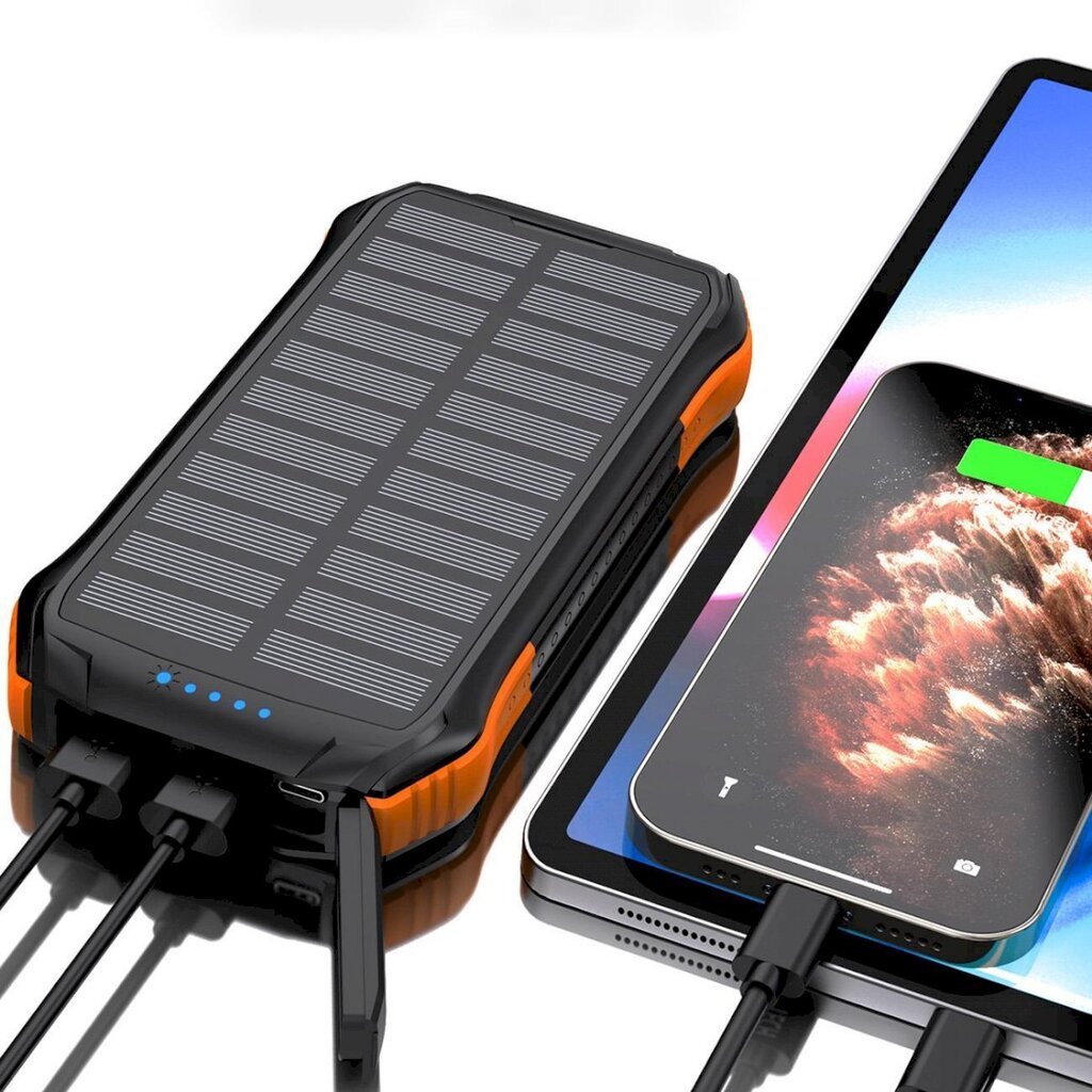 Saulės energijos baterija, Choetech B6591, 10000 mAh., su Qi 5W. indukciniu įkrovikliu, oranžinė kaina ir informacija | Atsarginiai maitinimo šaltiniai (power bank) | pigu.lt