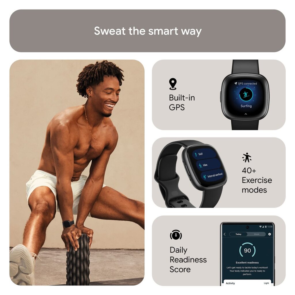 Fitbit Versa 4 Black Dial juodas guminis dirželis 40 mm išmanusis laikrodis kaina ir informacija | Išmanieji laikrodžiai (smartwatch) | pigu.lt