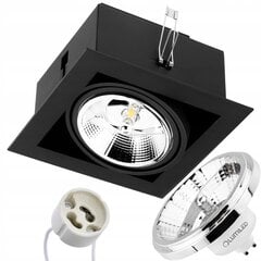 Juodas Lumiled įmontuojamas lubinis LED šviestuvas Canis COB AR111/GU10 su judančiu vidiniu žiedu, 15W, 190 x 190 x 90 mm + 15W COB AR111/GU10 LED lemputė kaina ir informacija | Lubiniai šviestuvai | pigu.lt