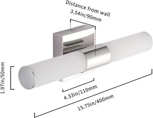 Sieniniai šviestuvai, Vonios kambario apšvietimas – 16 colių chromo LED sieniniai šviestuvai kaina ir informacija | Sieniniai šviestuvai | pigu.lt