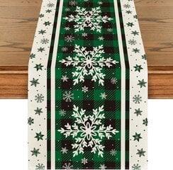 Green Buffalo Plaid Snowflakes Kalėdų stalo bėgikas, sezoninis žiemos virtuvės valgomojo stalo dekoravimas namų vakarėlio dekoravimui, 13x72 colių цена и информация | Ёлочные игрушки, верхушки | pigu.lt