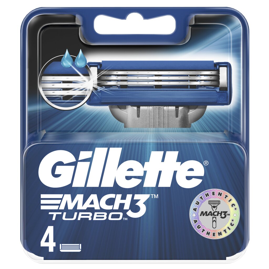 Skustuvo galvutės Gillette Mach3 Turbo, 4 vnt. цена и информация | Skutimosi priemonės ir kosmetika | pigu.lt