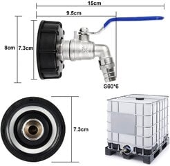 IBC drenažo bako adapteris S60x6 3/4 colio čiaupo vožtuvas IBC bako maišytuvo adapteris bako adapterio vandens bako adapteris kaina ir informacija | Išmanioji technika ir priedai | pigu.lt