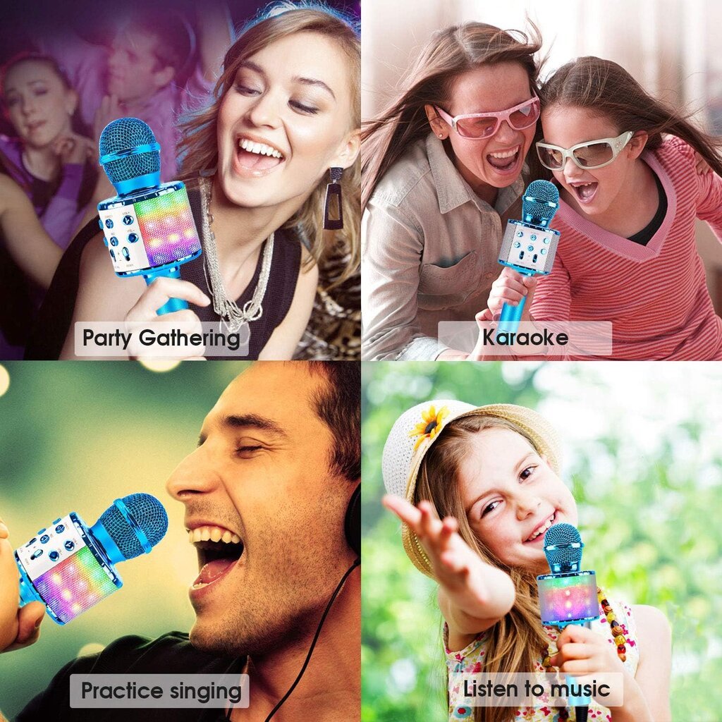 Bluetooth 4 in 2 Karaoke belaidis mikrofonas su LED lemputėmis kaina ir informacija | Mikrofonai | pigu.lt