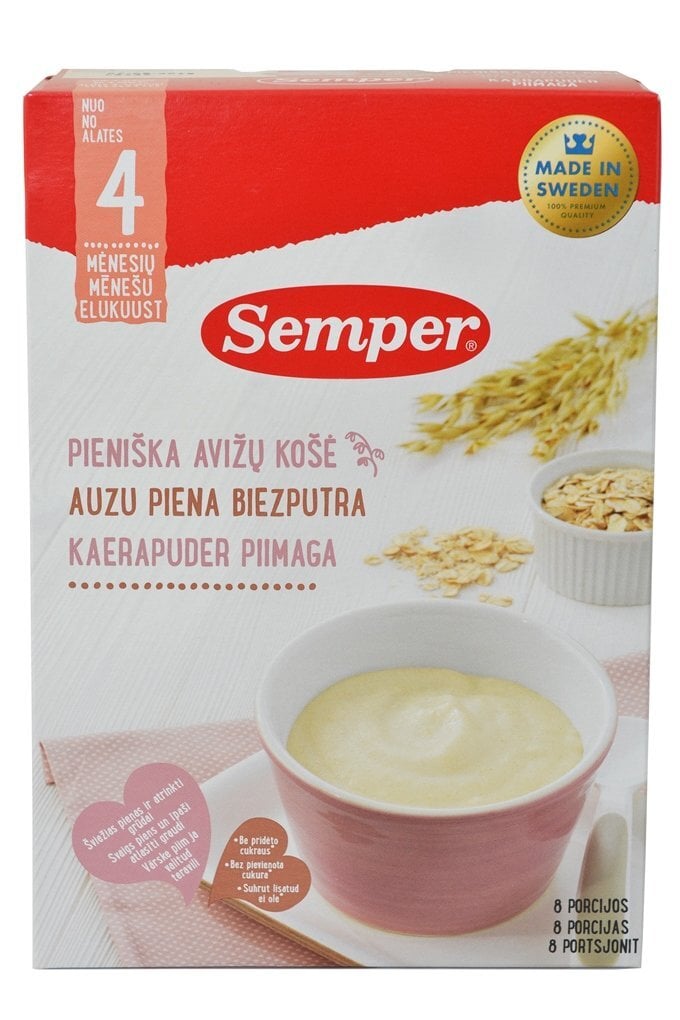 Pieniška avižų košė Semper, nuo 4 mėn., 250 gr kaina ir informacija | Košės | pigu.lt