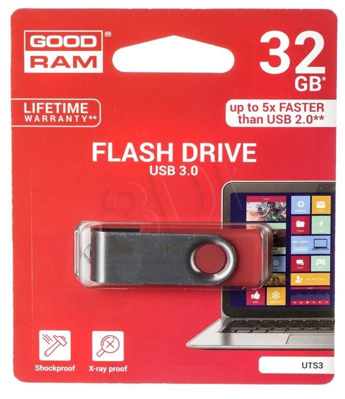 Goodram UTS3 32GB 3.0, Raudonas цена и информация | USB laikmenos | pigu.lt