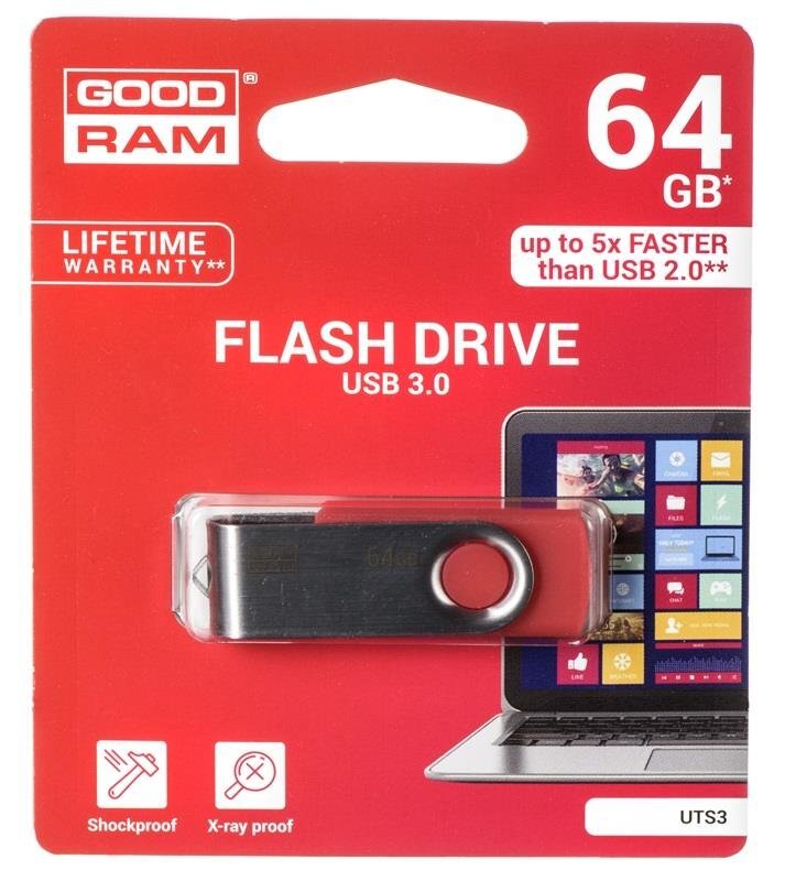 Goodram UTS3 64GB 3.0, Raudonas цена и информация | USB laikmenos | pigu.lt