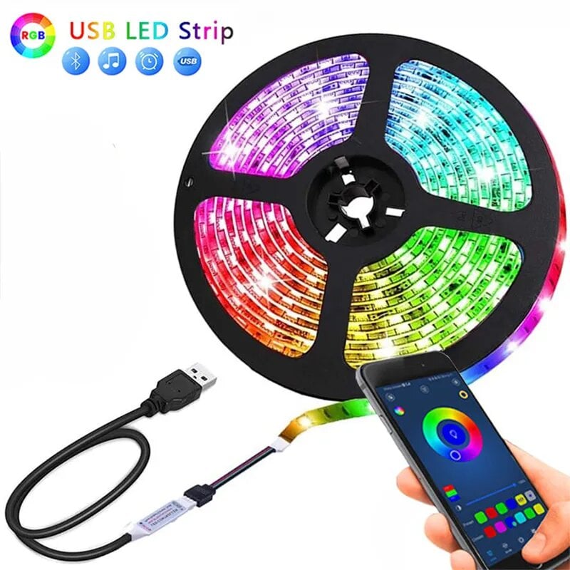 Bluetooth RGB LED juostos šviesa - BT 24 klavišai, 5m, CN цена и информация | Girliandos | pigu.lt