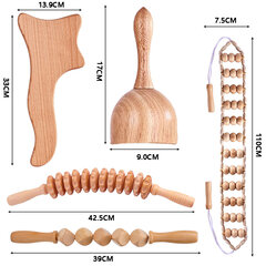 vnt medinių masažo grandymo įrankių rinkinys, masažo volelis, limfodrenažinis masažuoklis цена и информация | Массажеры | pigu.lt