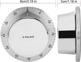 60 minučių mechaninis gaminimo laikmatis su magnetiniu garso signalu iš nerūdijančio plieno ir ABS virtuvei (sidabro spalvos) цена и информация | Таймеры, термостаты | pigu.lt