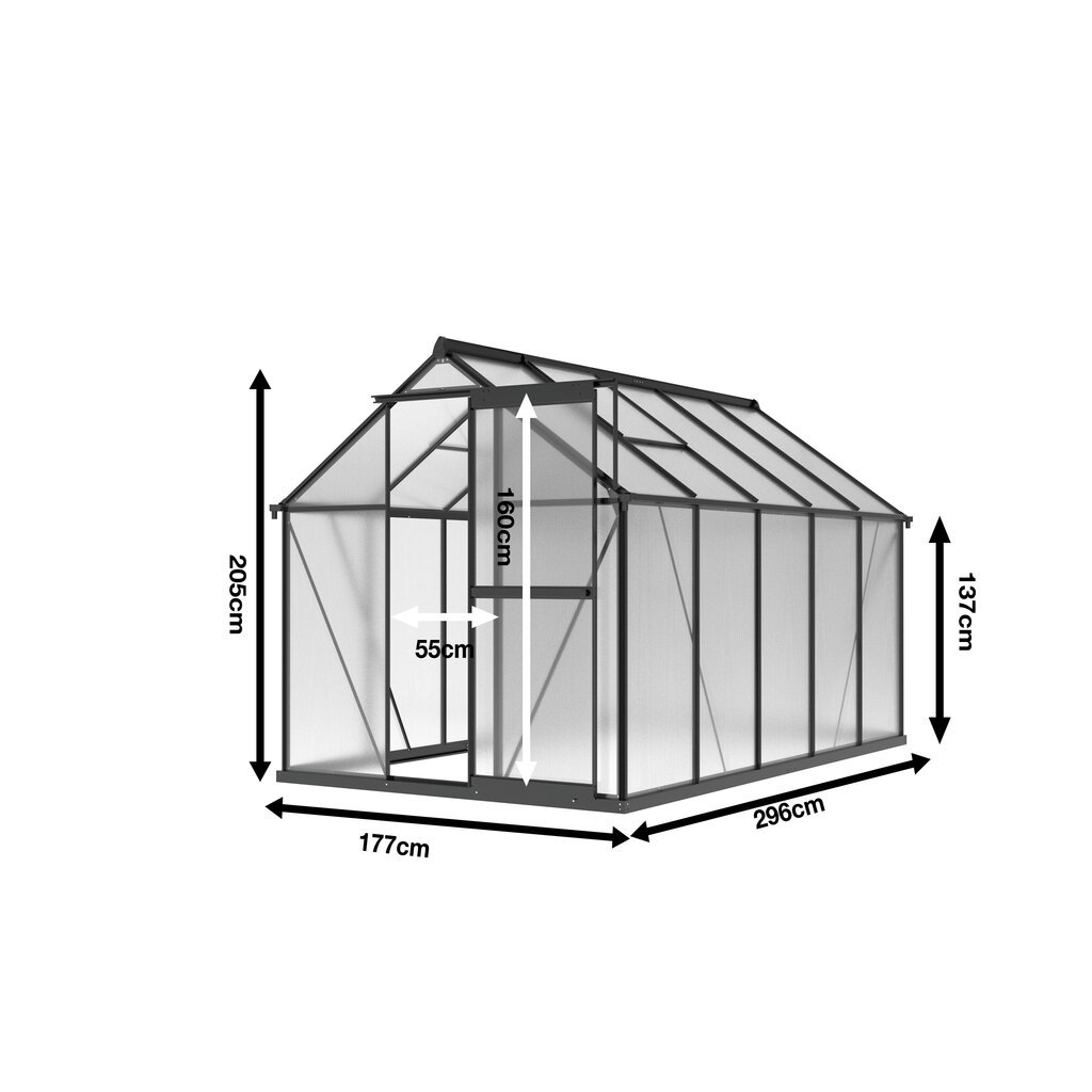 Polikarbonatinis šiltnamis Silver, 177x296 cm kaina ir informacija | Šiltnamiai | pigu.lt