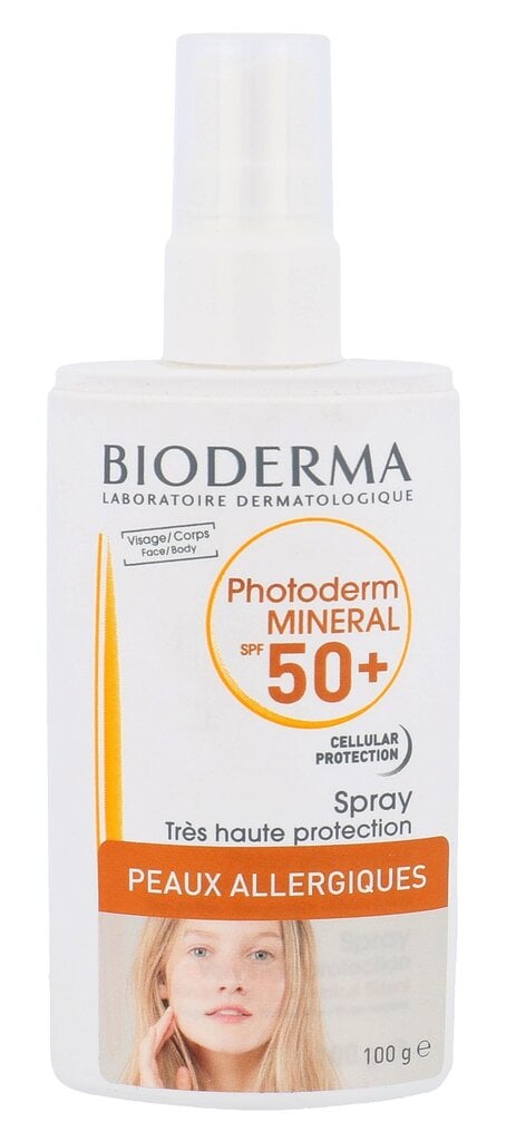 Apsauga nuo saulės jautriai veido odai Bioderma Photoderm Mineral Spray SPF50+ 100 g kaina ir informacija | Kremai nuo saulės | pigu.lt