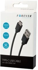 Forever Универсальный USB на Type-C 3.1 Qualcom Quick Charge 3.0 & Кабель 1m данных Черный цена и информация | Кабели для телефонов | pigu.lt