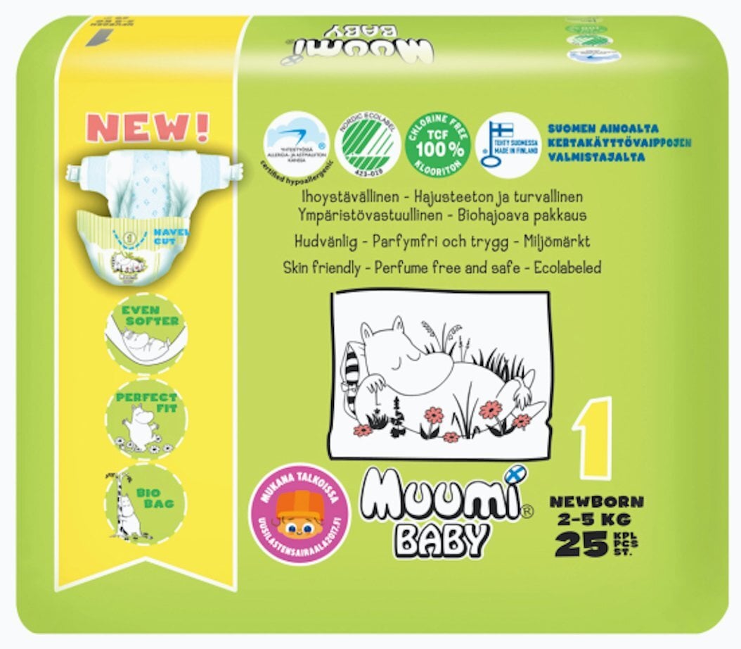 Sauskelnės Muumi Baby Newborn (1), 2-5 kg, 25 vnt. kaina ir informacija | Sauskelnės | pigu.lt