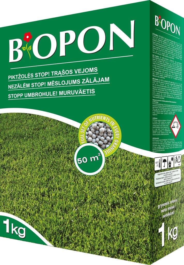 Biopon trąšų granulės vejoms nuo piktžolių, 1 kg kaina ir informacija | Birios trąšos | pigu.lt